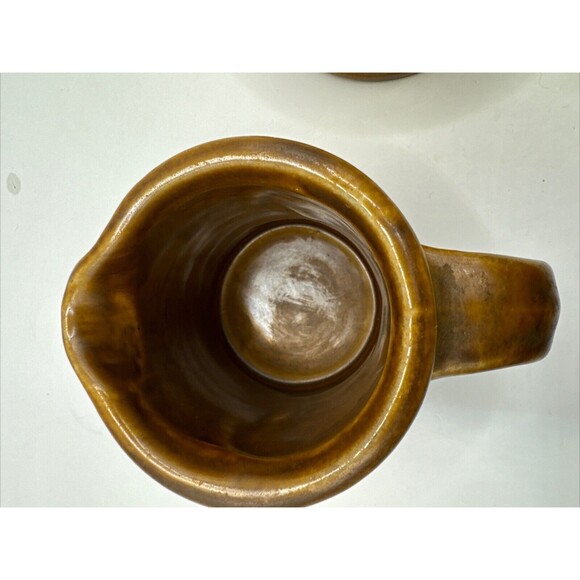 Vintage Hall Ringware Pottery Sugar & Creamer Set Brown Coffee Tea Marked USA - Picture 5 of 5